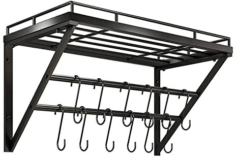 Wall Shelf Holder Kitchenware Rack Baker Shelf for Pan Pot Knife Spoon with 12 Hooks