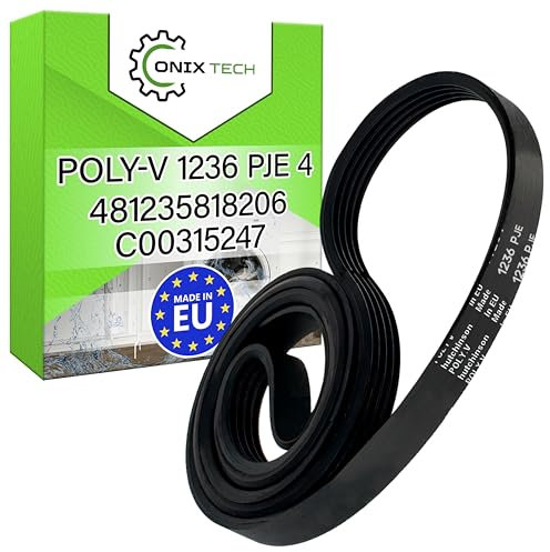 Courroie Machine a Laver Poly-V 1236 PJE 4 avec le Code Original 481235818206 C00315247 pour Whirlpool pour Siemens pour Bosch - MADE IN EU - Garantie de 5 Ans - ONIX TECH