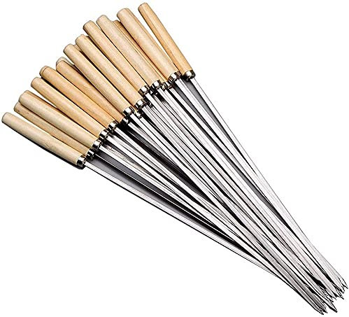 Brochettes de Kebab, brochettes de barbecue à manche en bois brochettes de barbecue en métal en acier inoxydable réutilisables bâtons de Kabab 35Cm, 50 pièces/538