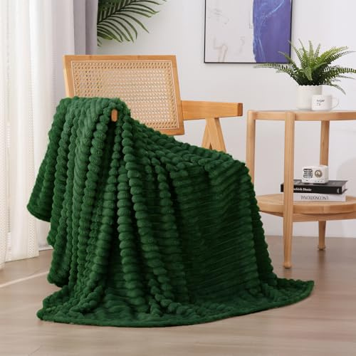 Linecooo Grüne Fleece-Überwurfdecke, 127 x 152 cm, für Couch, Sofa, Bett, superweiche, gemütliche Plüsch-Mikrofaser-Flanelldecke mit Streifen-Design, leicht, für Erwachsene und Damen
