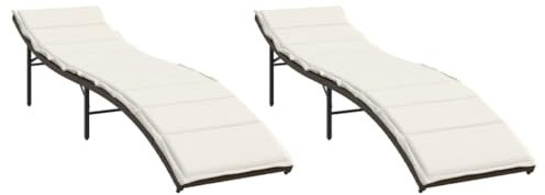 Homgoday Sonnenliegen 2 STK. mit Auflagen Doppelliege Gartenliege 3-Fach verstellbare Rückenlehne Liegestuhl Garten Relaxliege Outdoor Liege für 2 Personen Braun Poly Rattan