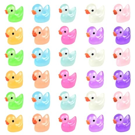 WeddHuis 30 Piezas Resina Luminoso, Patos en Miniatura para Esconder Figuras Animales para Manualidades Fiestas Adornos de Micropaisaje Pato Patito Miniaturas Decoración (Colorido)