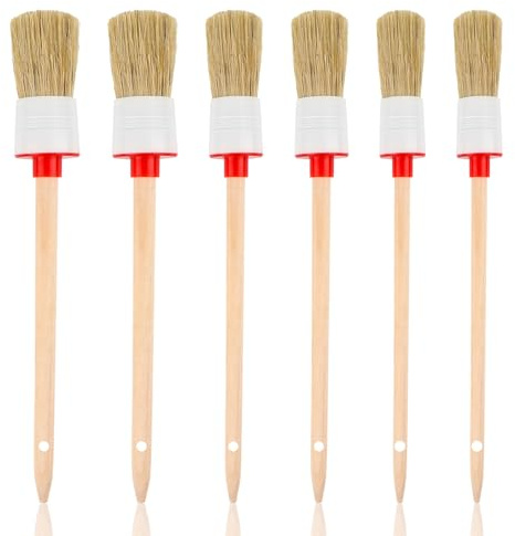Borstpensel set med 6 stycken, naturträ rund pensel borstborste 20/25/30 mm, professionell ringborste, ljus borst, lackeringspensel, vaxborste för att måla väggar och möbler för hemmabruk