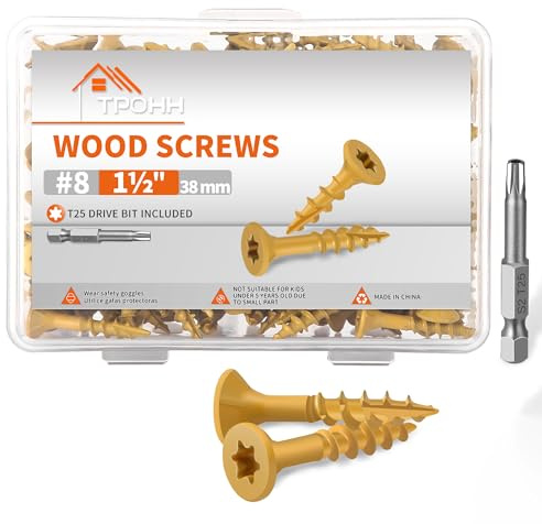 Lot de 100 Vis de Terrasse 4,2 x 38 mm, Tête Fraisée Avec Partie de Frottement en Acier Trempé, Revêtement Anticorrosion, Vis à Bois Torx Avec Pointe Cut et Encoche de Coupe, Inclus Embout T25 - TPOHH
