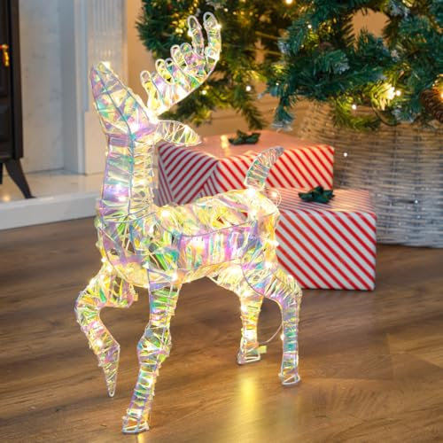 The Christmas Workshop Iridescent Light Up Reindeer/Bright White Christmas Lights/Indoors & Outdoors Suitable/Automatic 6 Hour Timer (50cm)