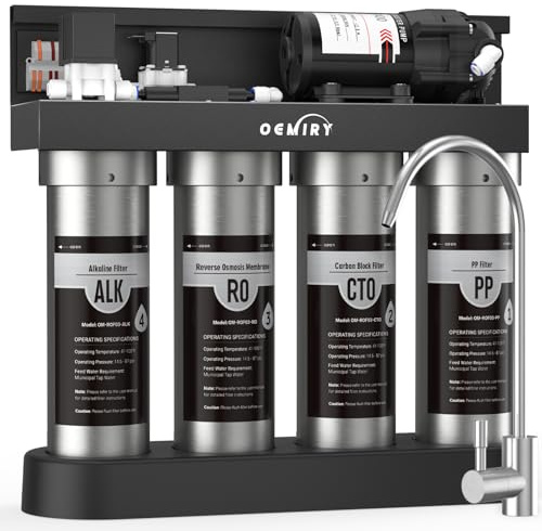 OEMIRY Alkaline UV Reverse Osmosis System Stainless Steel 500 GPD Tankless RO Water Filter 8 Stage Remineralization Under Sink Water Filtration with Faucet 2:1 Pure to Drain