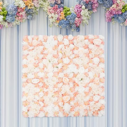Esyogen Künstliche Blume Wandtafeln Hochzeit Deko Blume Wandmatte Seidenrose Blume Panels, Künstliche Blume Wand Hintergrund Fotohintergrund, Weihnachten Dekorationen, Mit Riemen (Champagner weiß)