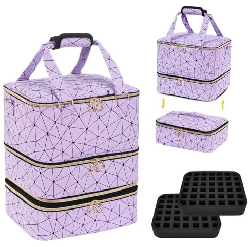 Yolispa Nail Polish Organizer Bag, 3 Layer Nail Storage Organiser Holds 84 Bottles Nail Polish & Nail Lamp with Shoulder Strap, PU Leather Carrying Case for Manicure Tools Storage