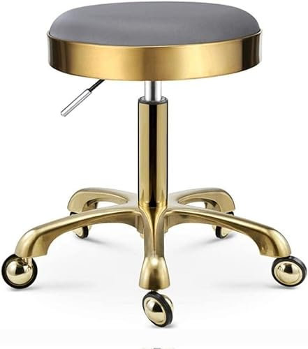 Rollhocker mit grauem PU-Lederkissen, drehbarer Lift-Hocker für Schönheitssalons, Massage- und Make-up-Salons, Spa-Hocker, Arbeitshocker für Theken, Büros und Labors, Verstellbarer medizinis