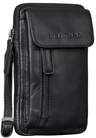 STILORD 'Mael' 2-in-1 Umhängetasche Herren Leder Handytasche zum Umhängen Gürteltasche Brusttasche - Stilvoller Brust-Beutel Klein Schultertasche Männer aus Echtleder, Farbe:schwarz