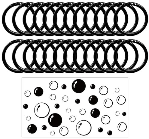 HDGSAFD 24 Anillos De Apertura De Baño, 1 Pieza De Burbujas De Pared De Baño, Ganchos De Cortina De Ducha De Plástico Negro, Anillos Coles Multifunción, Accesorios De Cortinas De Ducha.
