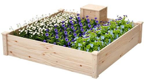 Outsunny Jardinière en Bois, carré Potager extérieur Bois avec bac à Compost, Design à Fond Ouvert, bac à Fleurs pour légumes Fleurs dans Jardin terrasse Patio, 123 x 123 x 25,5 cm, Bois Naturel