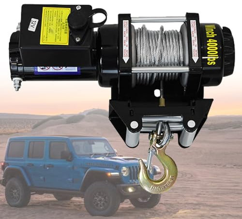VNATWGOO Cabrestante EléCtrico De 12 V/24 V Resistente Al Agua De 3000 LB A 4000 LB para Todoterreno, Arena, ElevacióN De VehíCulos, Rescate De Emergencia con Control Remoto Doble,4000lb-12V