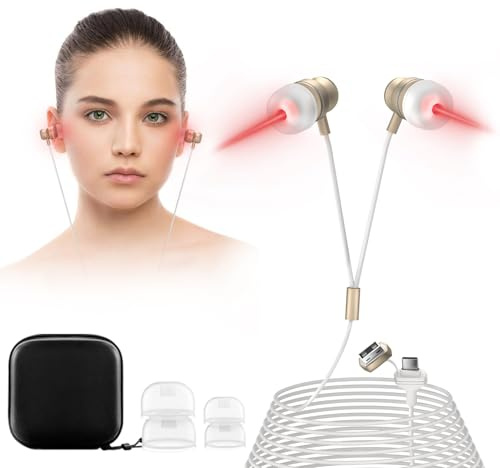 Red Light Therapy for Ears 650NM Red Light Ear Therapy Device with Two Pairs of Ear Canal Silicone