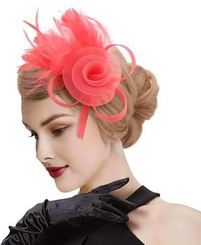 DRESHOW Fascinator Hüte für Damen Pillbox Hut mit Schleier Stirnband und Einer Gegabelten Clip Tea Party Kopfbedeckung