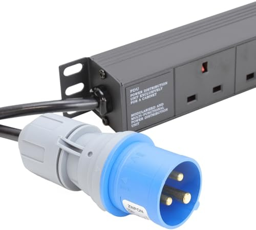 kenable PDU Power Distribution Unit 10 Way UK Sockets 16A Commando Plug Vertical Mount 3m Cable