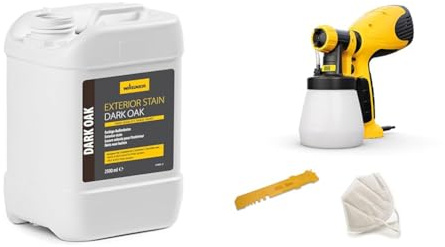 Bundle of WAGNER tinte para exterior DARK OAK + Wagner pulverizador de pintura Wood&Metal Sprayer W 100 para barnices y esmaltes para interiores y exteriores, 5 m²-12 min, depósito 800 ml, 280 W