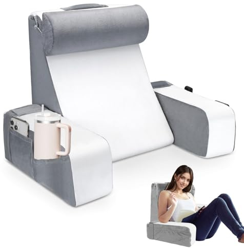 Smgbway Almohada de Lectura para Cama y sofá, Almohadas de Espalda con Rollo de Cuello extraíble y reposabrazos, Adulto Cojin de Lectura, Cojín Lectura Cama ergonómica para Leer,Sentarse y acostarse