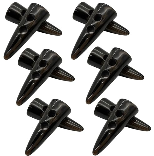 DHER 12 pcs Hornschnalle knebelknöpfe knebelknopfverschlüsse 5cm | dufflecoat verschluss strickjacke Kuhhornförmige gemusterte Harzknöpfe für Pullover Trenchcoat Jacke Rucksäcke dunkelbraun