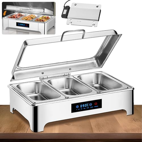 YAOYAOO Chafing Dish Buffet Elettrico 9L, Scaldavivande Buffet Elettrico Acciaio Inox, Scaldavivande Elettrico Ristorante con Coperchio Trasparente per Buffet, Hotel, Feste (1/3)