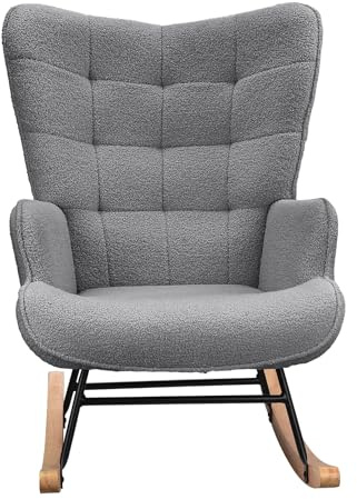 Yeutre - Sillón de lactancia, mecedora, silla para lactancia, de terciopelo Teddy con apoyabrazos y patas de madera maciza, Rocking Chair interior para dormitorio, salón, balcón