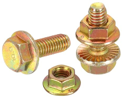 sourcing map M6 x 16mm Flanged Hex Head Bolts, 20Pcs Zinc-Plated Carbon Steel Flange Hexagon Screws with Nuts, Fully Threaded, for Machinery Industry Home Appliances