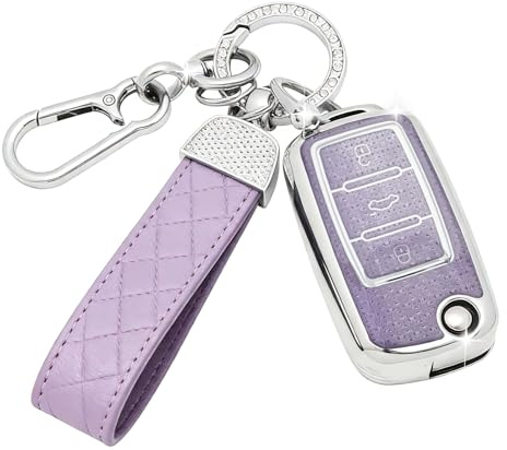 SparkleJoy Autoschlüssel Hülle mit Schlüsselanhänger Kompatibel mit VW Polo, Skoda, Fabia, Golf 4/5/6, T5, Multivan Schlüssel, Autoschlüssel Cover，TPU Silikon Schutzhülle Cover - Flip Key