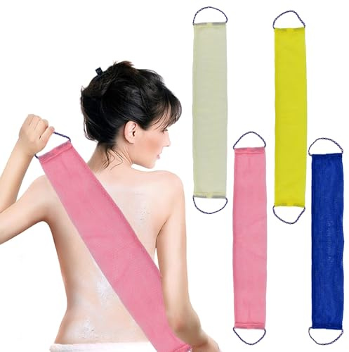 Zuxbolf 4PCS Filet de Douche Africain, Filet Exfoliant Eponge Douche Gommage Corps Filets de Bain Filet Eponge Exfoliant en Nylon Eponges Africaine Avec Corde à Main pour Hommes Femmes