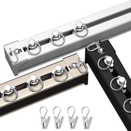 Aluminium Vorhangschiene Decken- und Wandmontage Raumteiler Gardinenschiene Deckenmontage Gardinen Schienensystem für Balkon, Privatsphäre, mit Metall-Gardinen-Clips(White,70cm)