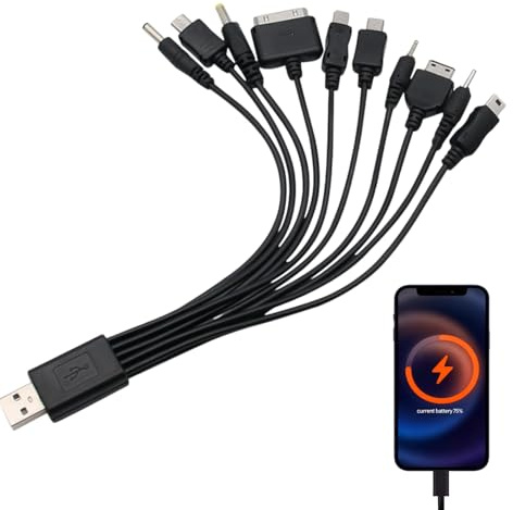 Cargador universal 10 en 1 para teléfono, cable de carga múltiple, cargador universal con múltiples cabezales para smartphones, tabletas, dispositivos portátiles de juegos, cámaras digitales y más