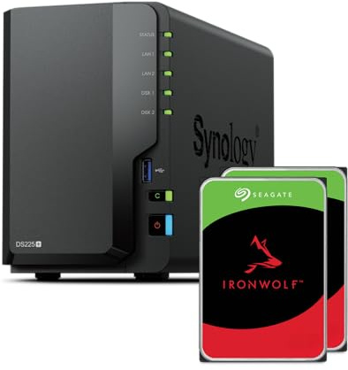 Synology DS225+ 24TB (Seagate Ironwolf 2x12TB) 2-Bay Plus Serie - Intel Celeron J4125 Quad-Core, 2 GB Non-ECC DDR4 SODIMM 1 x 2,5 GbE und 1 x 1 GbE RJ-45 LAN-Port