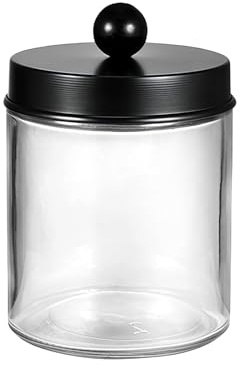 ASTRQLE Kosmetikbehälter aus Glas mit schwarzem Edelstahldeckel, Wattestäbchen-Spender, Badezimmer-Organizer, Aufbewahrungsdose für Make-up, Schwämme, Badesalz, Arbeitsplatte, 280 ml