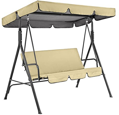Waterproof 2 & 3 Seater Swing Canopy Replacement Cover & Cushion Cover - Outdoor Patio Swing Seat Cover Beige 249x185x18cm - Garden Furniture Protection