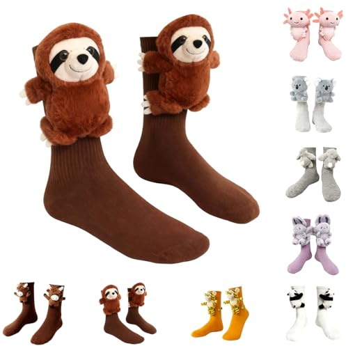Generisch Animal Socks Tiersocken 3D Tieren Handmade Faultier Socken mit Tiermotiven Kuschelsocken Warme Umarmung Weihnachten Damen Herren Kinder Socken 39-42 Lustige Stricksocken (Faultier-2)