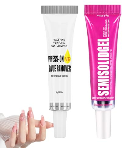 Gel Nail Glue with Nail Glue Remover, 15s Fast Drying Press On Nail Glue | Extra Strong Gel Nail Glue for False Nails, No UV Lamp Required, Long Lasting At-Home Nail Art for Women