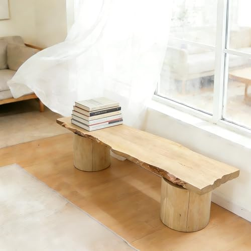 Natur Holzbank Flur – 100 cm, Landhausstil Sitzbank Wohnzimmer Bank Küchenbank Eingangsbank Ohne Lehne, Bettbank Balkonbank mit Zylindrischen Beinen, Flurbank Schuhbank(100 * 20 * 20 cm)