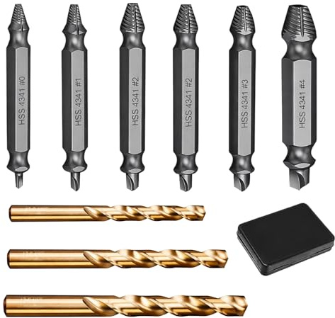 9PCS Damaged Screw Extractor Set, HSS Screw Removal Tool With 3 Twist Drill Bit,Easy Out Bolt Extractor Set, for Stripped, Broken, Rusted Screws, Fits All Drills, with Storage Case