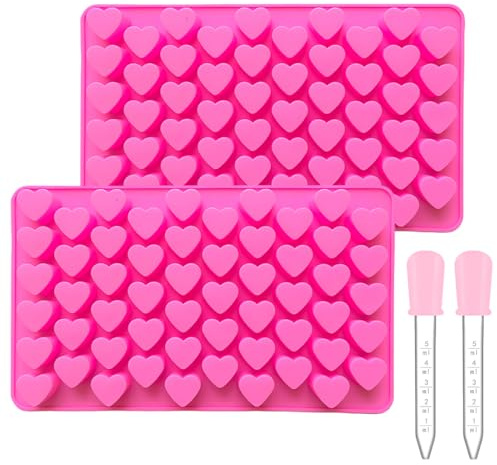AEUXZA 2 Stück Silikonform Herz mit 2 Pipetten, Mini Pralinenform Silikon für Schokolade & Gummibärchen, Herzform Eiswürfelform Klein, Backmatte für Hundeleckerli & Bonbons, BPA Frei