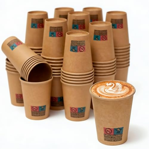 VASOMADRID - Vasos para Café de Cartón Kraft 1000 uds de 240 ml (8oz) Tazas de Papel de Alta Densidad para Bebidas Calientes Lavables y Reusables