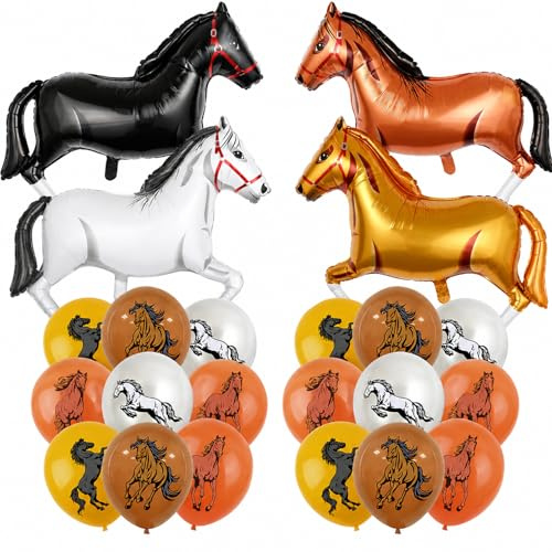 Koboko 24 Stück Pferde Geburtstagsdeko Luftballons, XXL Luftballon Pferd Deko Geburtstag, Pferdegeburtstag Ballons, Folienballon Pferd Cowboy Partydeko, Ballon Pferde Geburtstag für Kinder Erwachsener