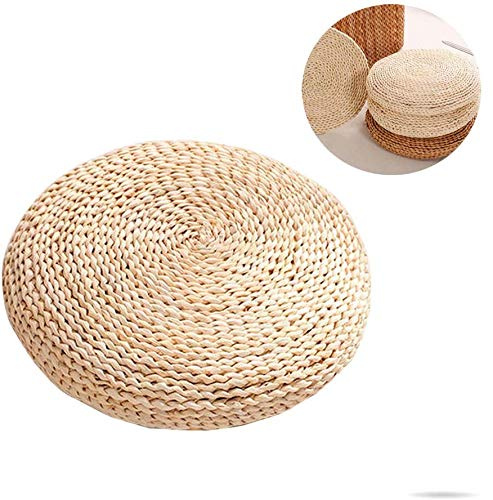 Morbuy Cojín de Suelo de Hierba Tejida a Mano, Ronda Puf Tatami Redonda para Oficina Cojín de Asiento Yoga Meditación Almohada Decoración para el Hogar (15.7”/ 40cm, Mazorca de maíz)