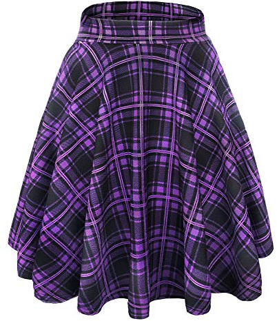 Women's Elegant Elastic Waist Flared A-line Midi Skirt Basic Uniform Pleated Skater Skirts(XL, 10)
