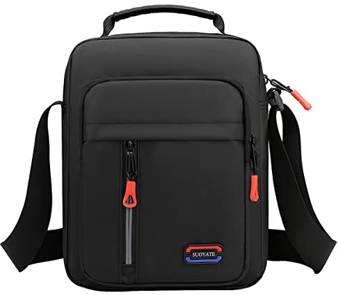 A-QMZL Men Shoulder Bag Messenger Bags Small Canvas Cross Body Bag Casual Travel Phone Bag Handbag with Multiple Pockets for School Working Hiking (Black)