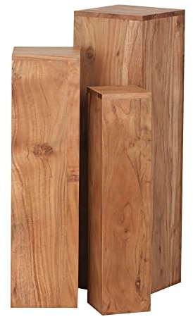 möbelando Beistelltisch 3er Set WL1.567 Massivholz 24,5x85x24,5 cm Akazie Tische | Holztisch Natur-Produkt | Echtholz Beistelltische Dekosäulen | DREI Holztische Braun | Blumenhocker Holz Modern