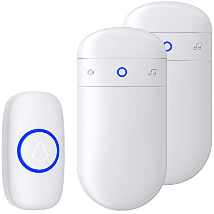 SECRUI Wireless Doorbell, Electric Cordless Door Bells Chime IP55 Waterproof Battery Operated at 1000ft Long Range with 52 Melodies 5 Volume 2 Plug in Receivers Easy Install for Home, Classroom-White