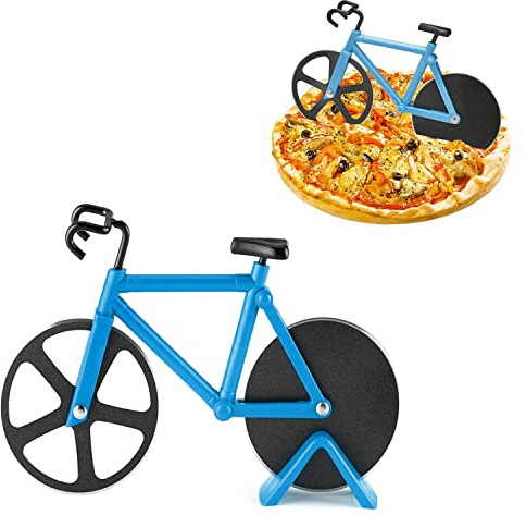 1pcs Stainless Steel Bicycle Pizza Knife Cutter - Kitchen Accessories for Kitchens, Restaurants, Parties (Blue)