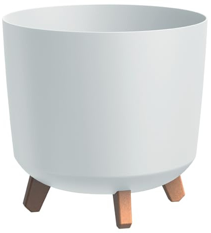 Prosperplast Gracia Tubus Maceta con patas y bandeja de drenaje, redonda, diámetro 29,8 cm, altura 28,5 cm, color blanco, resistente a los rayos UV y a las heladas, para interiores y exteriores