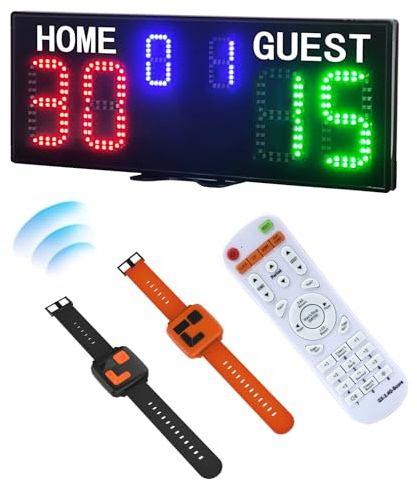 Ousmile Tabellone segnapunti elettronico per tennis, tabellone segnapunti digitale portatile con telecomando, tabellone segnapunti per cornhole con orologio da polso segnapunti per ping pong