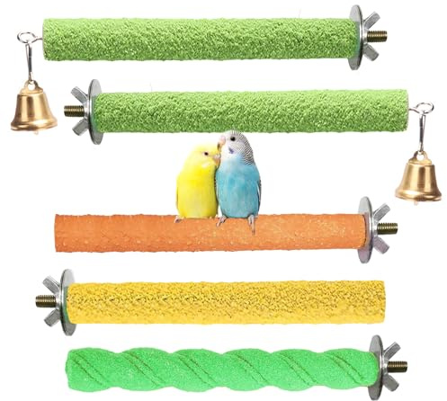 Honicemar 5 Pezzi Accessori in Legno per Gabbia per Uccelli Posatoio per Pappagalli Colorata Scrub Stand Bar Paw Grinding Giocattolo Per Pappagalli Piccoli e Medi Favorisce Esercizio e Salute Mentale