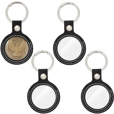 HOBBIESAY 4PCS Coin Holder Keychain Double-Sided Transparent Coin Display Case PU Leather Challenge Coins Holder AA Medallions Chip Keychain for Coins Sobriety Chips Tokens Medallion Collection